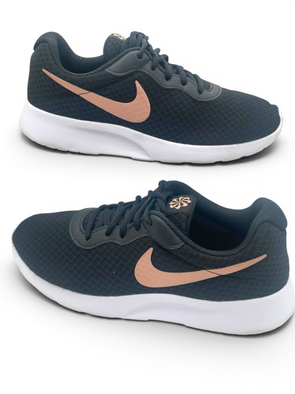 Nike Tanjun Black Rose Gold Swoosh Sneakers Women’s Size 9 Lightweight